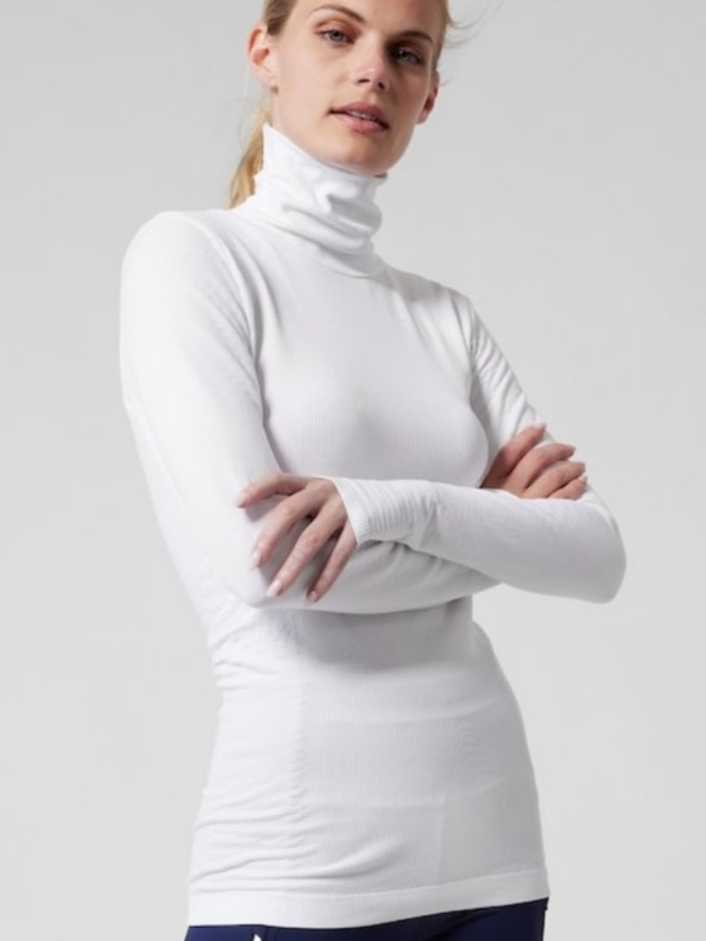Athleta White Ribbed Turtleneck Long Sleeve blizzard flurry size large